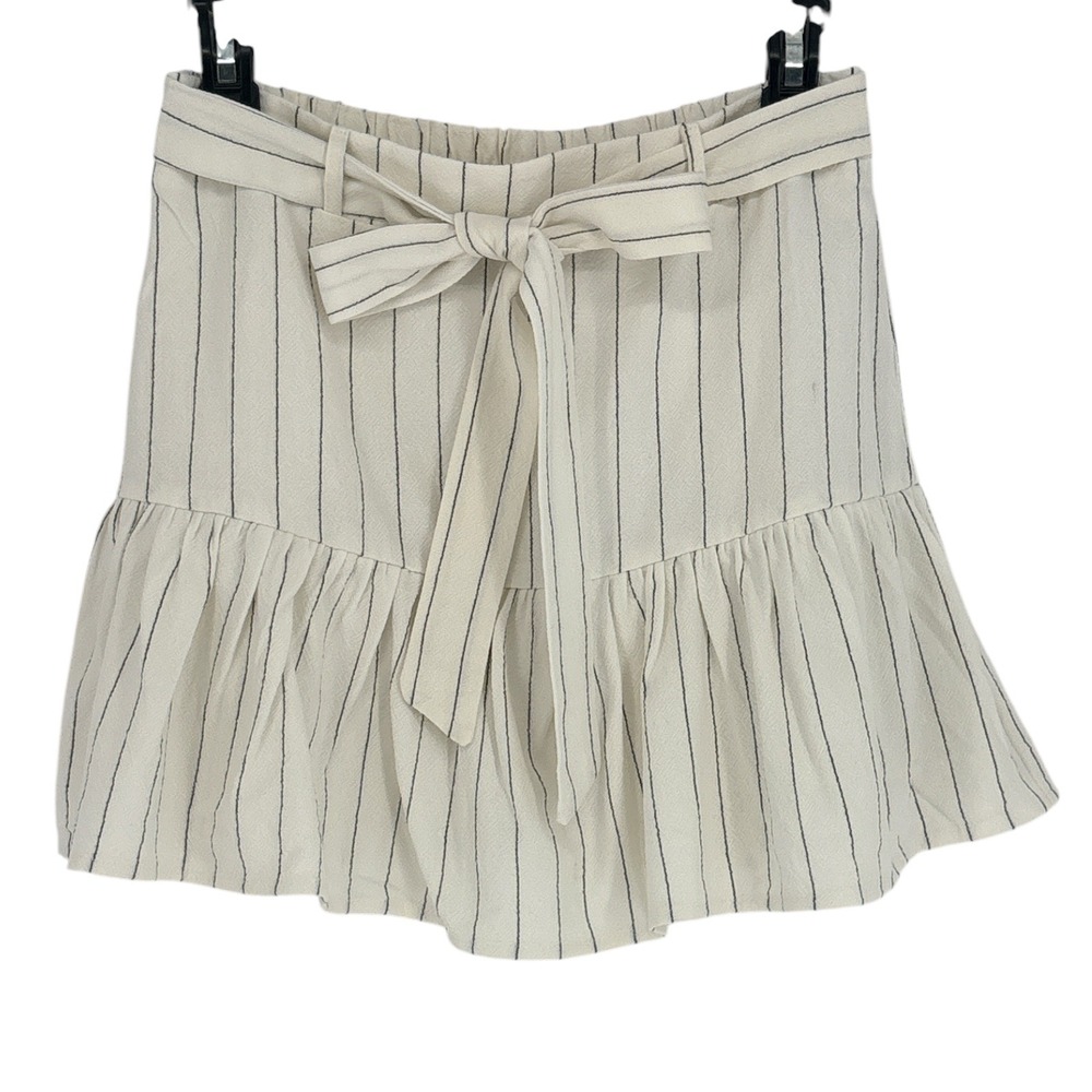 Promesa White Pinstripe Linen Blend Skort Tie Waist Ruffle Womens Large